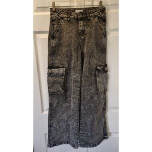 Fire & Rain Women's Black Acid Wash Cargo Wide Leg Jeans - Junior Size 7